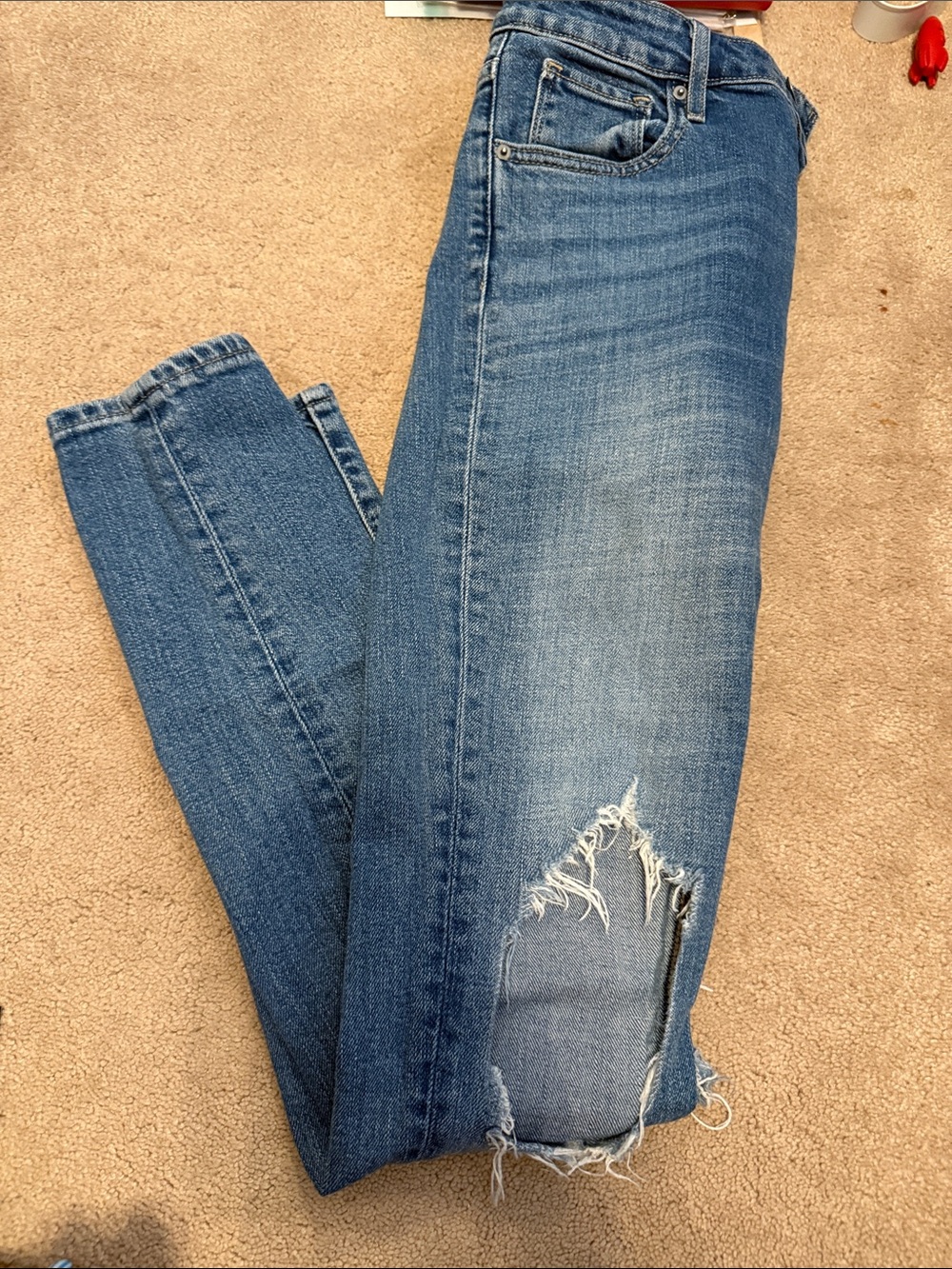Women's Blue Distressed Skinny Jeans - Classic Stretch Denim